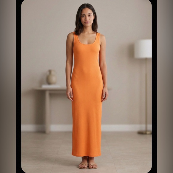 bebe Dresses & Skirts - bebe V-neck Tank Ribbed Maxi Dress in Melon NWT